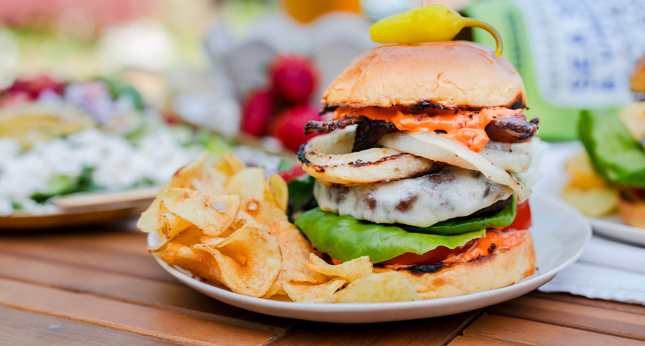 bacon burger with calabrian chili mayo