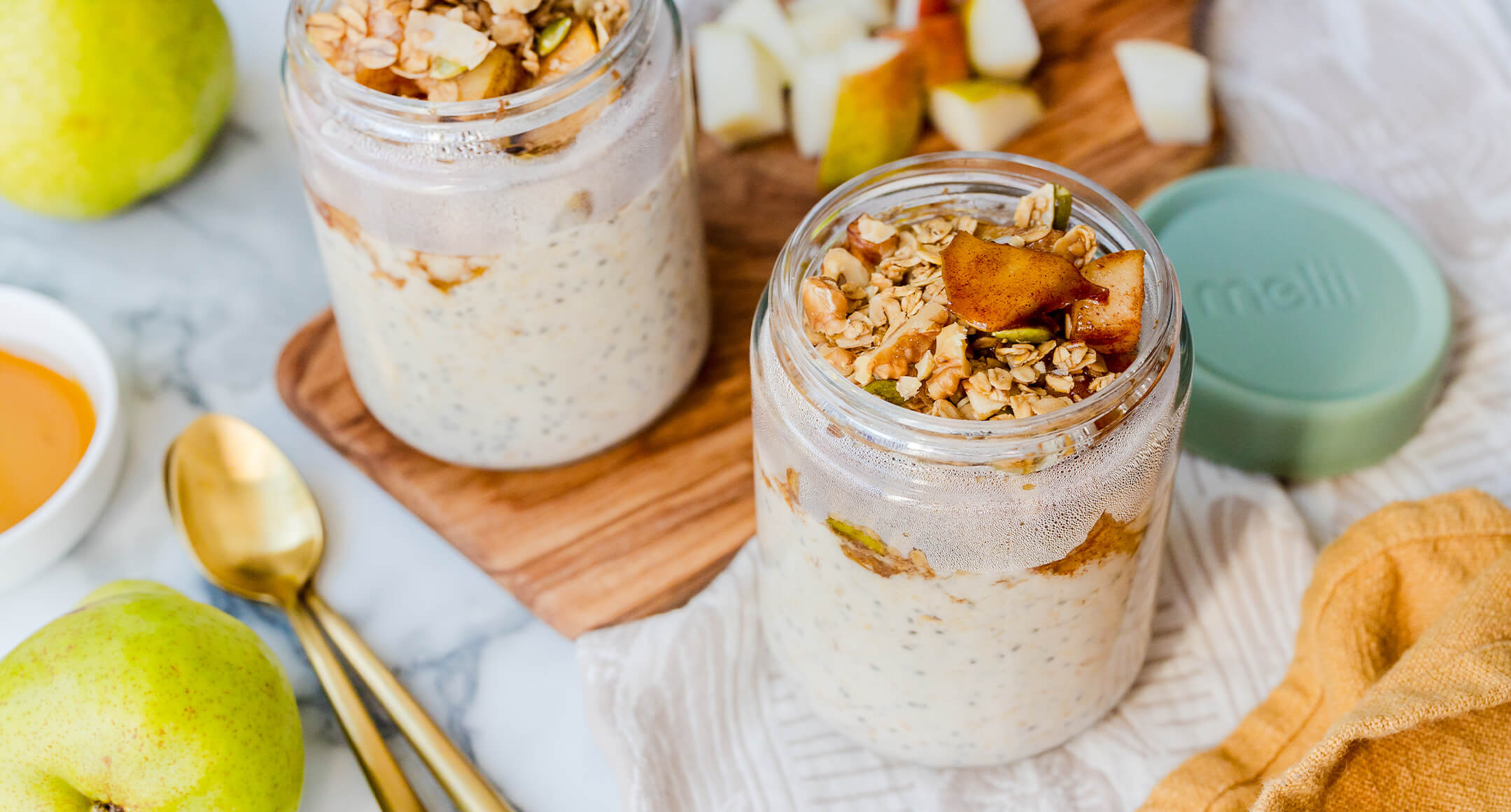 Jars filled with overnight oats.