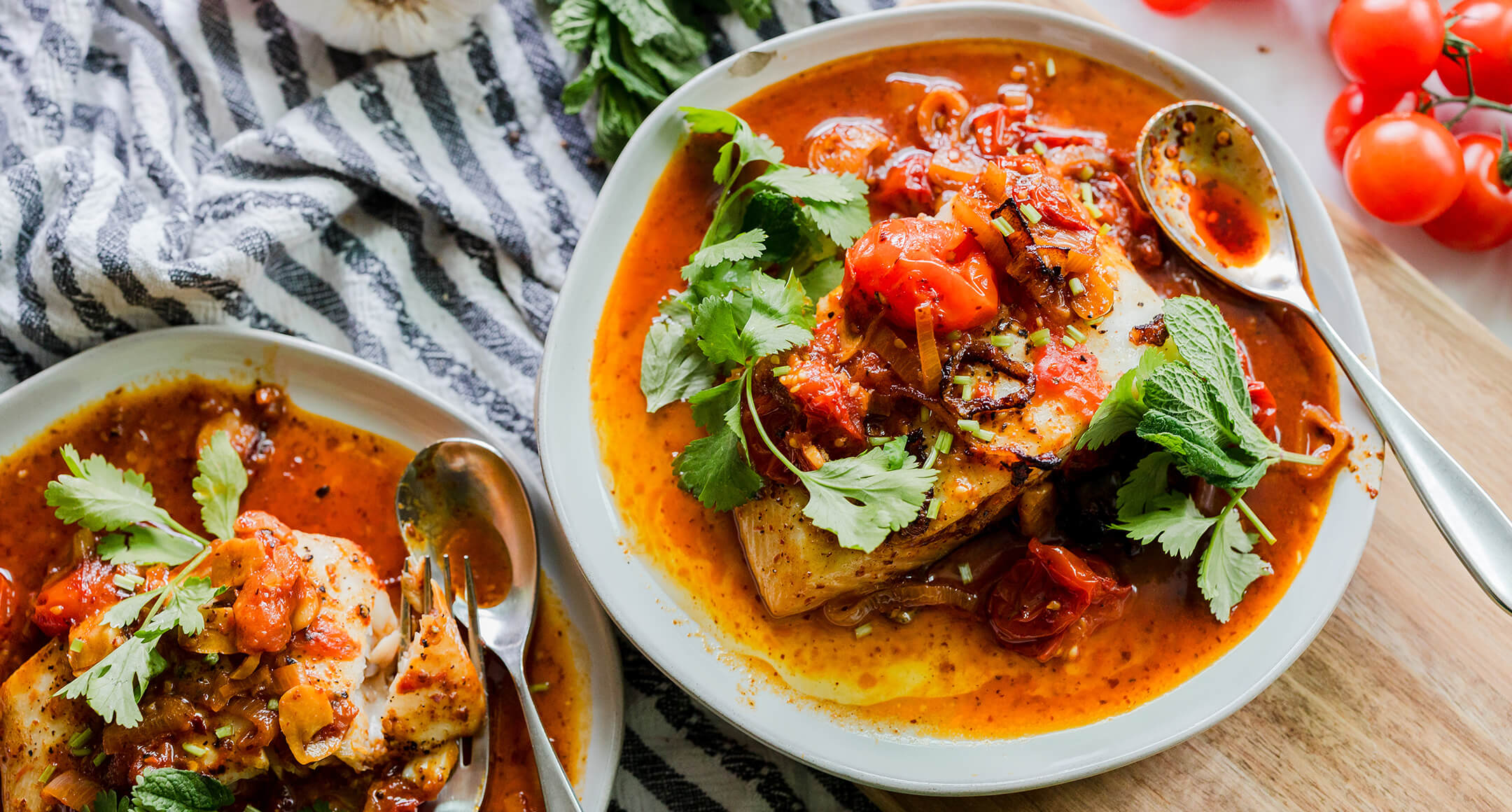 poached halibut with tomato sauce