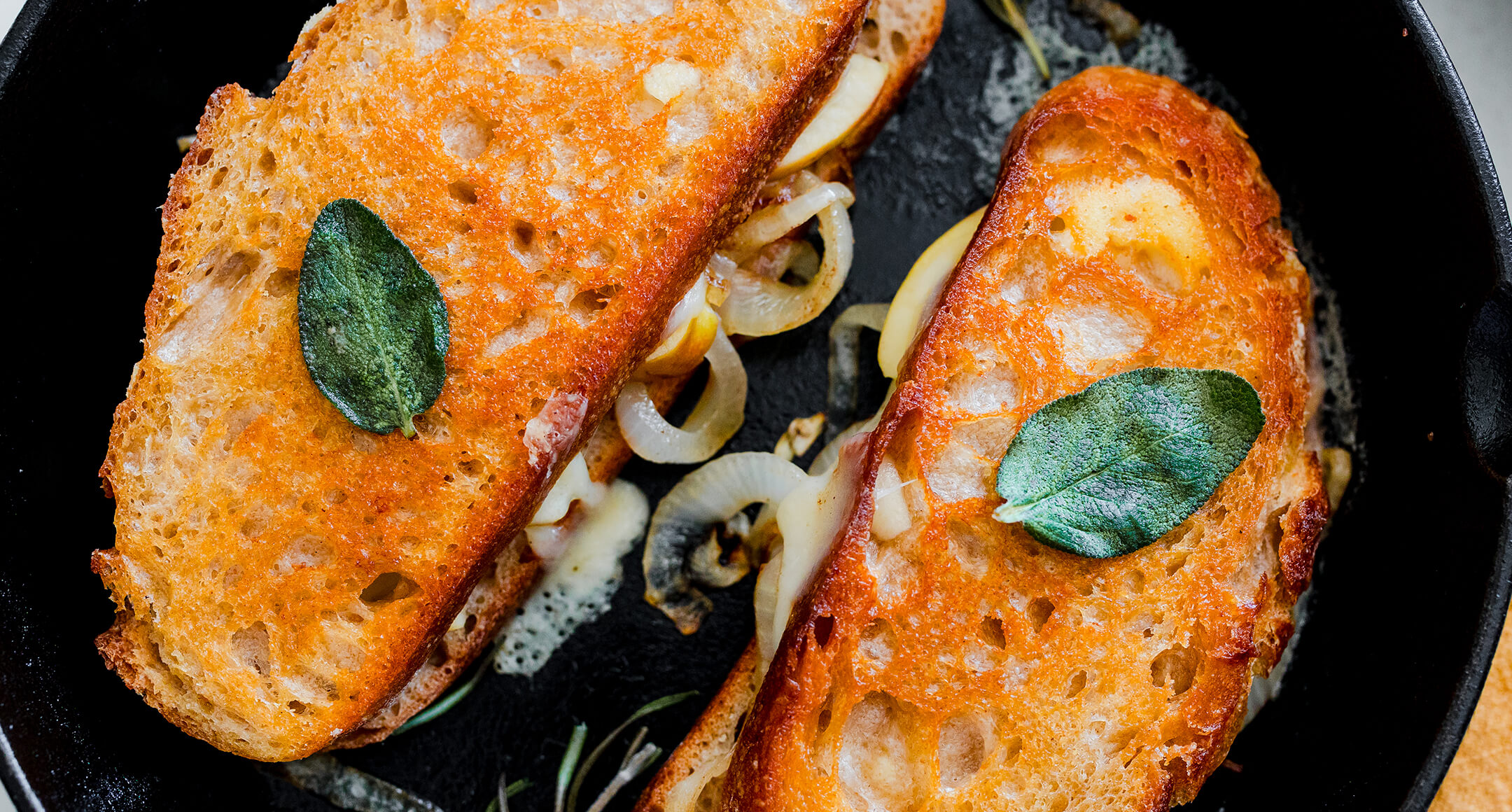 Grilled Cheese With Caramelized Onions, Apples, And Sage