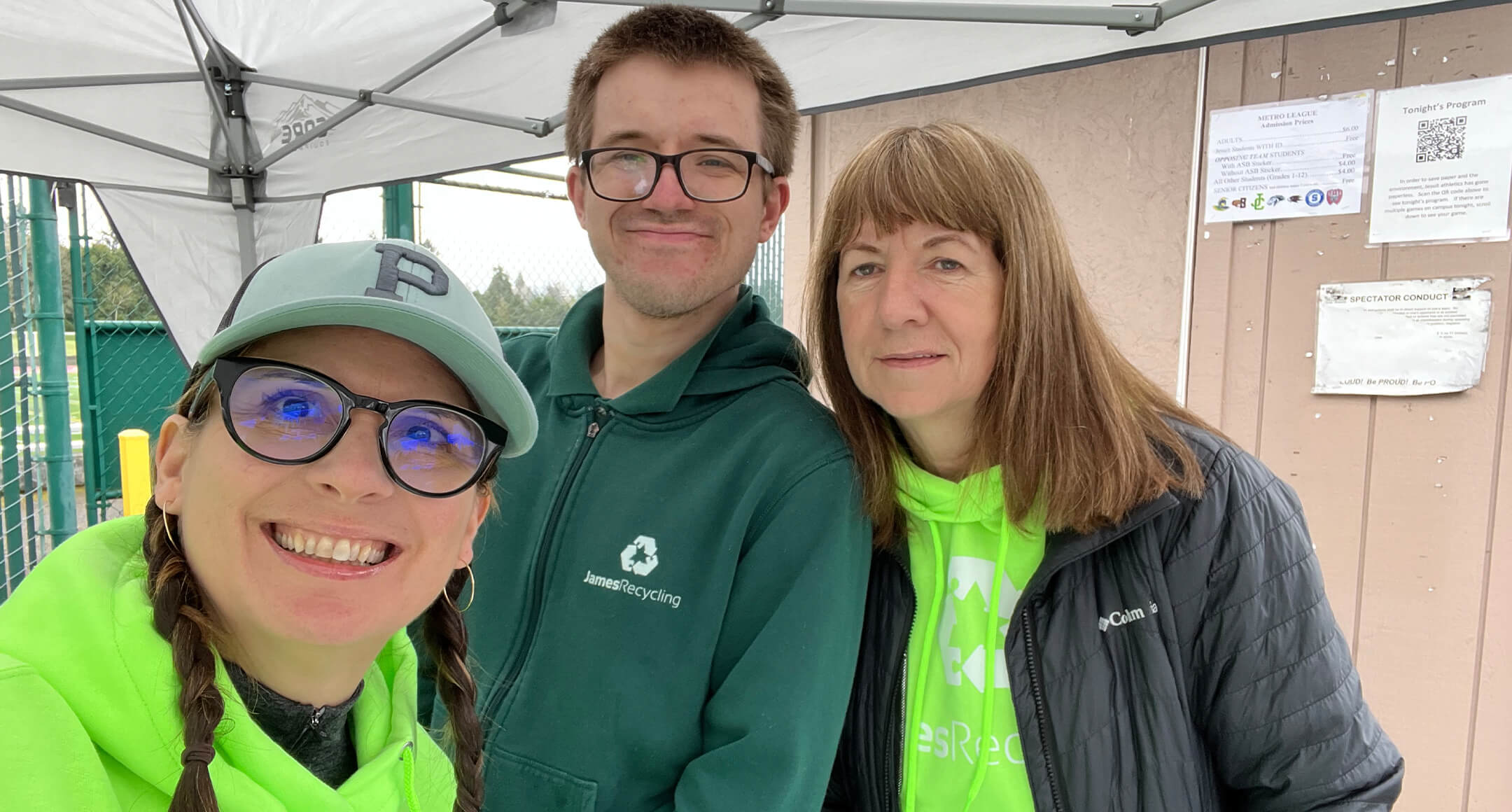 James Harris of James Recycling with Nicole Janssen and Mara Draganic from Denton Plastics at Jesuit.