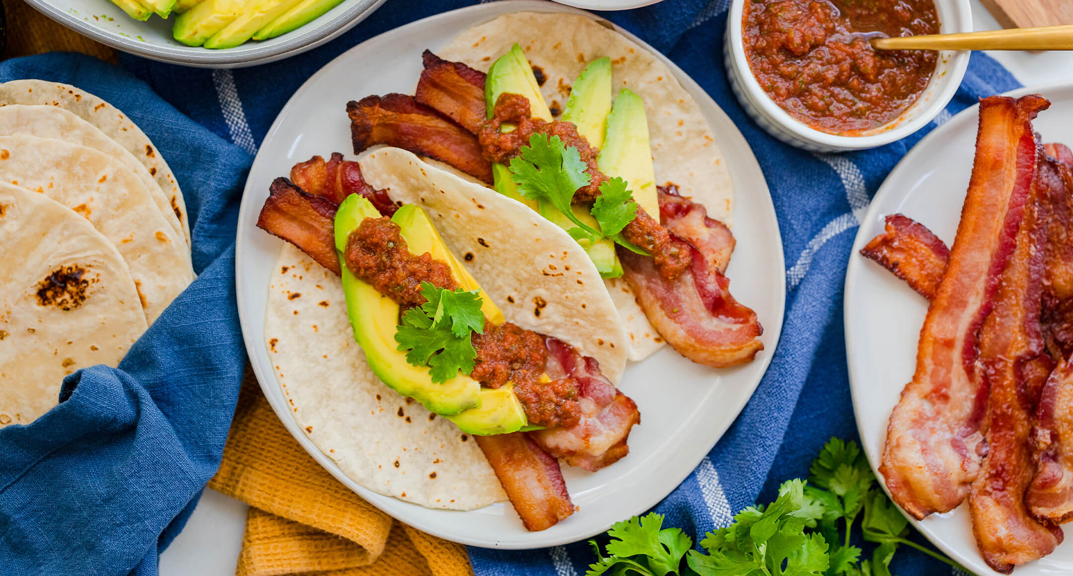 bacon and avocado tortillas with gramal’s chilie salsa