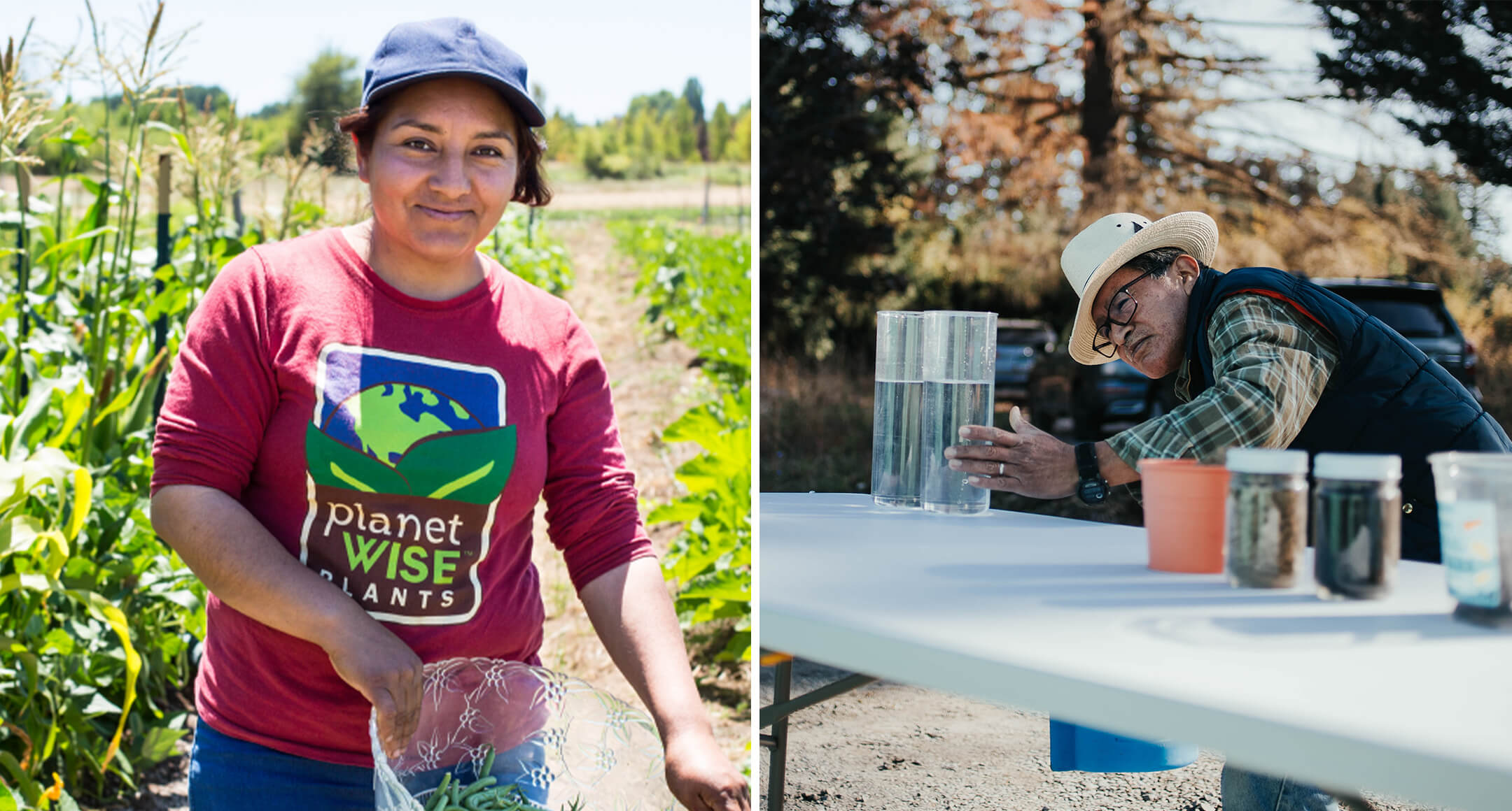 Two photos of individuals outdoors, courtesy of Adelante Mujeres.