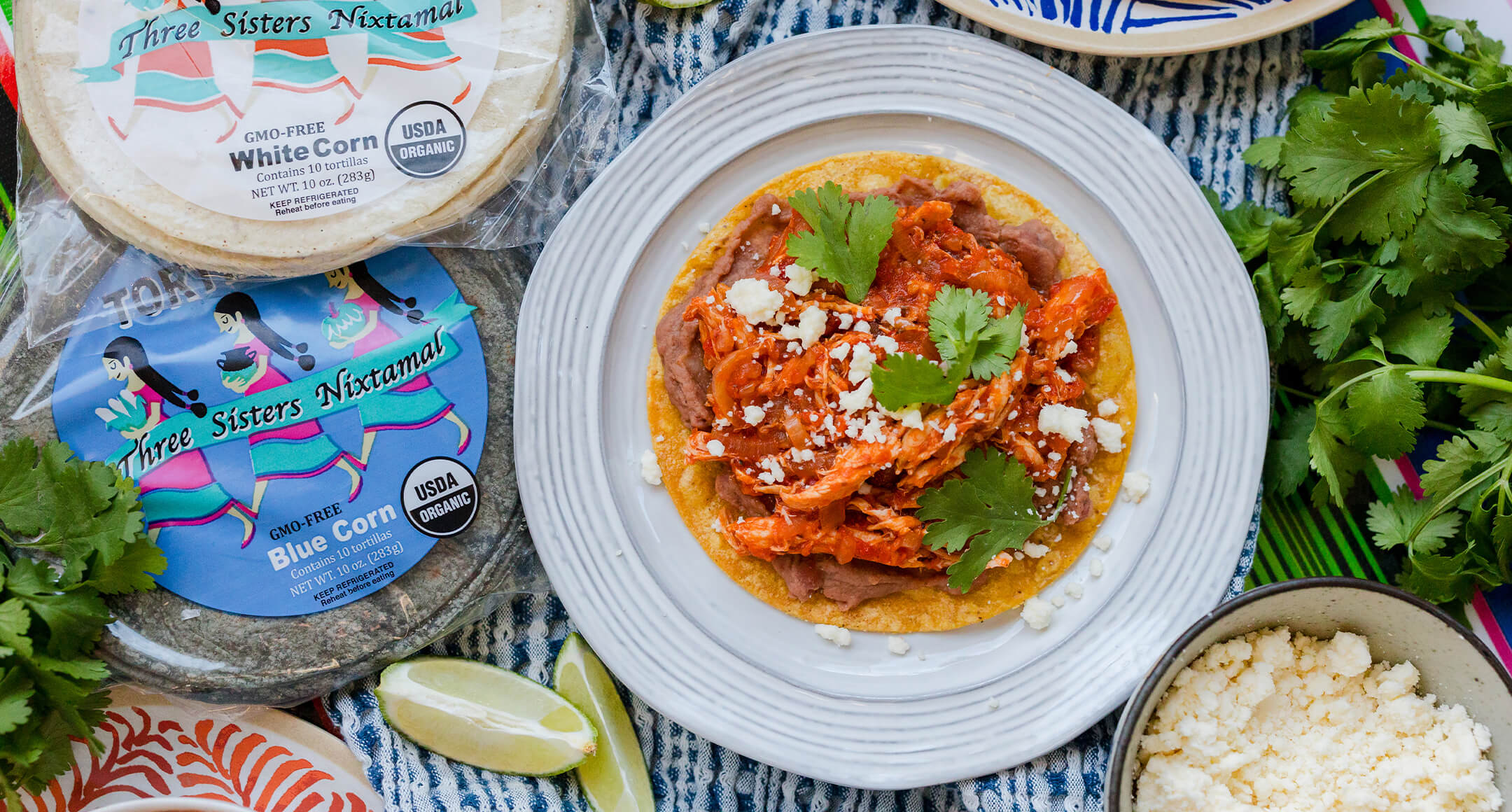three sisters chicken tinga tostada