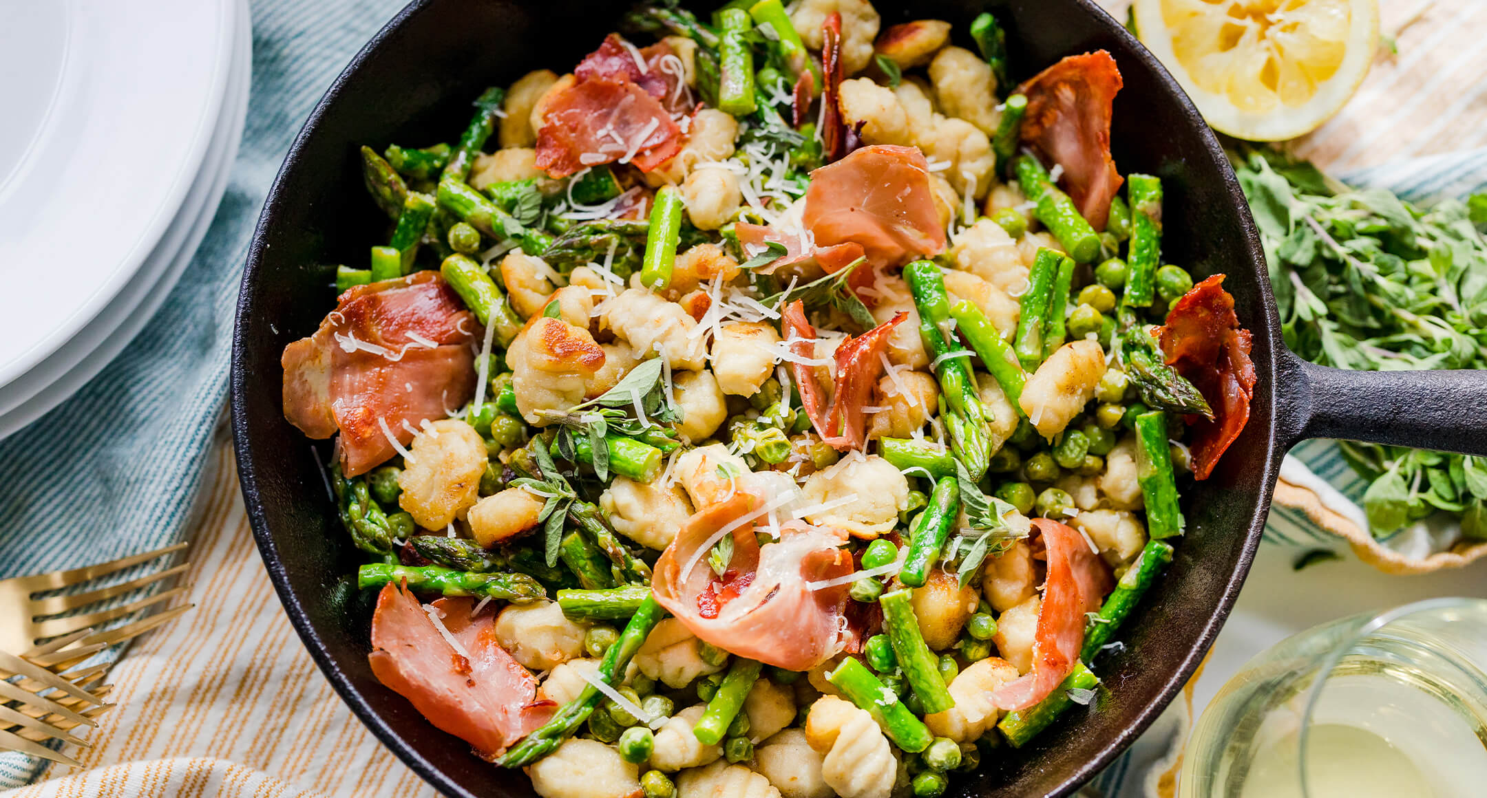 potato gnocchi with peas & asparagus