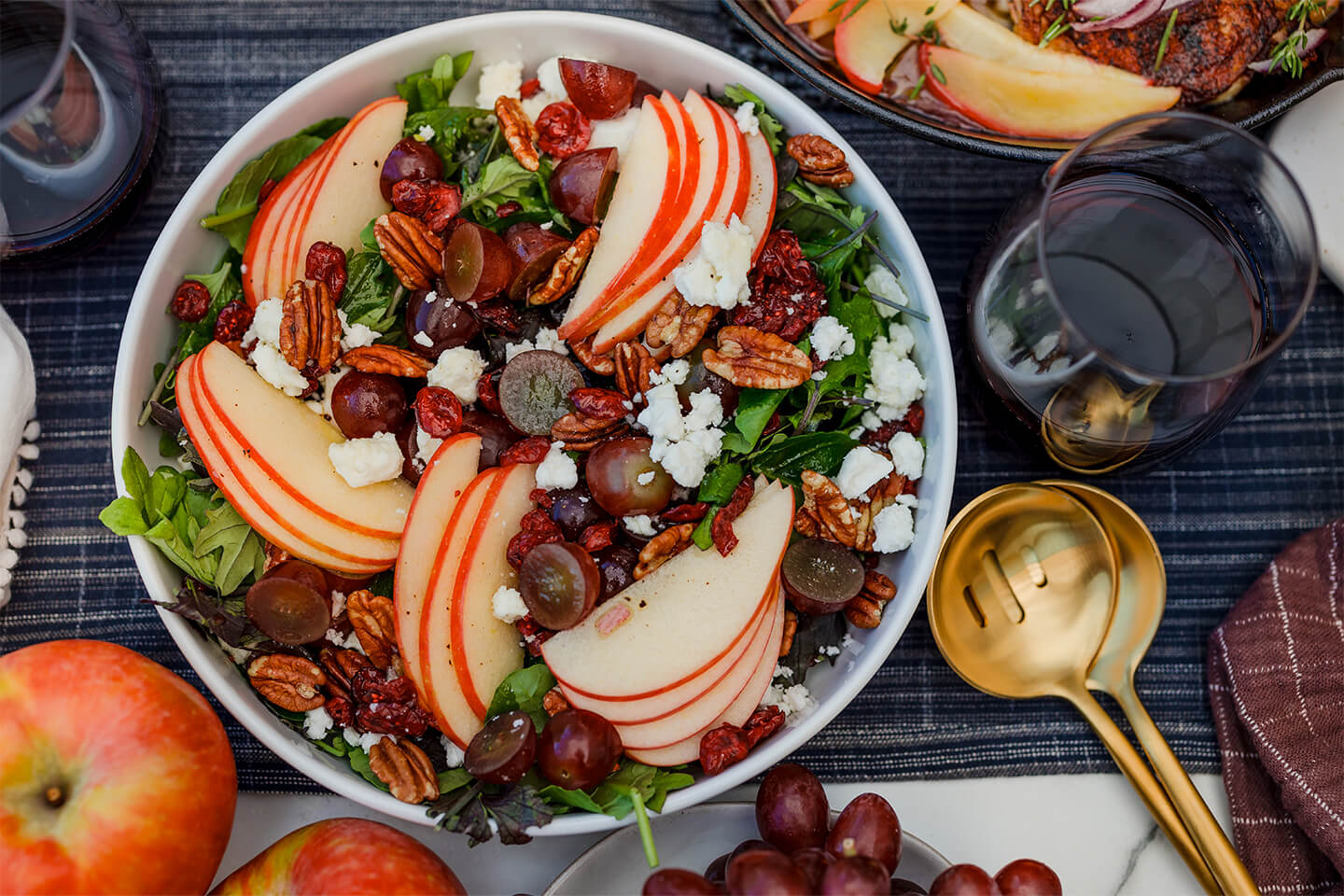 fall salad with apple, grapes, and goat cheese