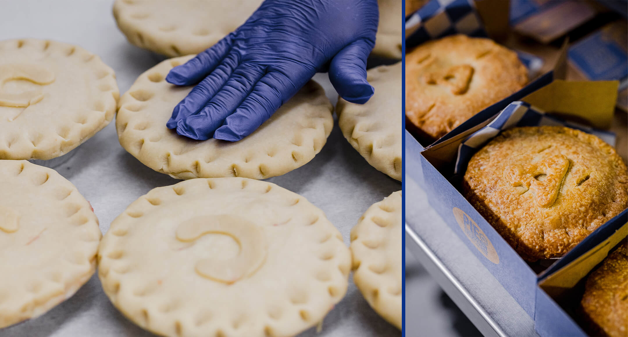 Blue Raeven Farms pies before and after being baked.