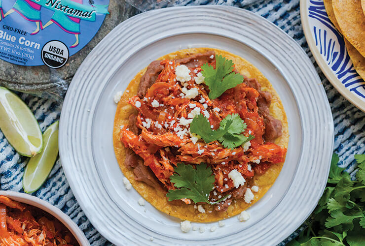Three Sisters Chicken Tinga Tostada