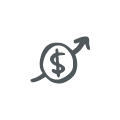 Illustrated icon showing a dollar sign in a circle with an arrow going up to the right.