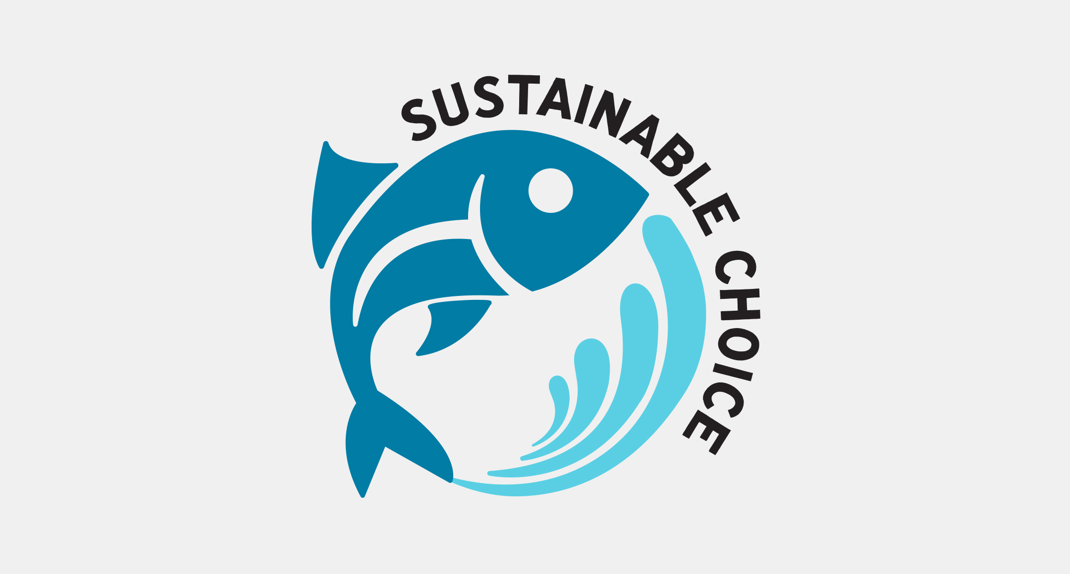 Sustainable Seafood Logo showing an illustration of a fish over water and the words Sustainable Choice.