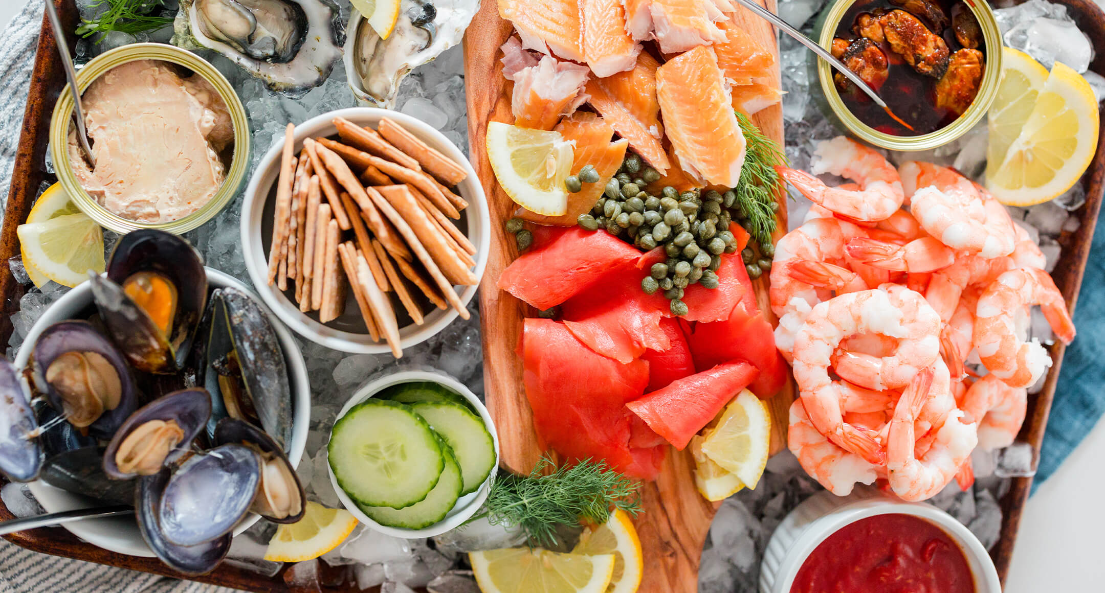A platter of fresh, sustainable seafood.