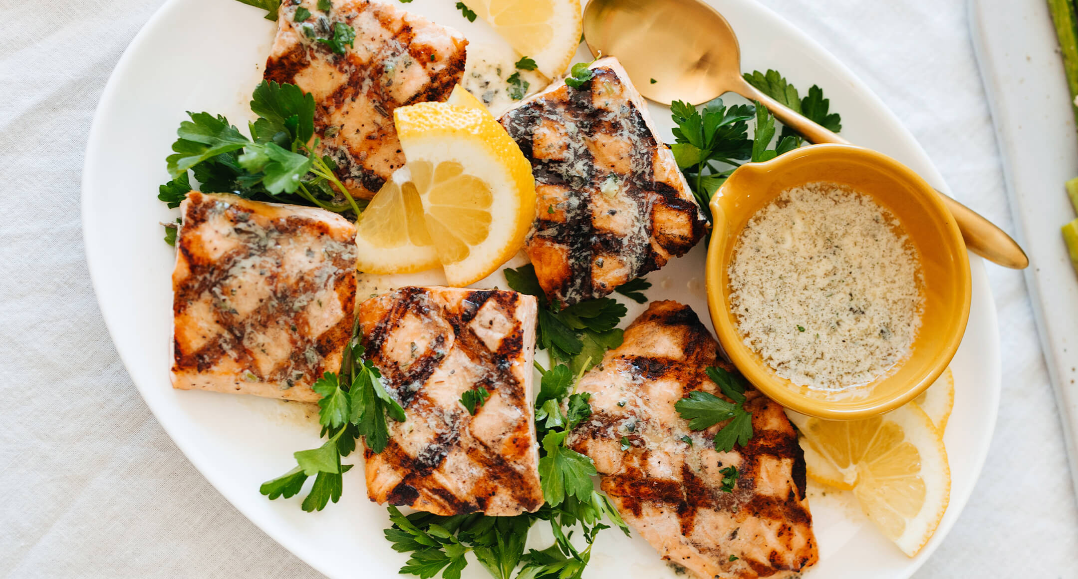 Grilled Albacore tuna on a plate.
