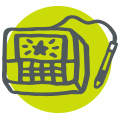 Illustrated icon of a pinpad with a stylus and a star on the screen.