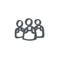 stylized graphic icon of 3 staff members
