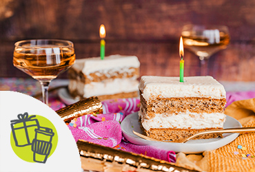 Banana cake image with gift/coffee cup icon swipe