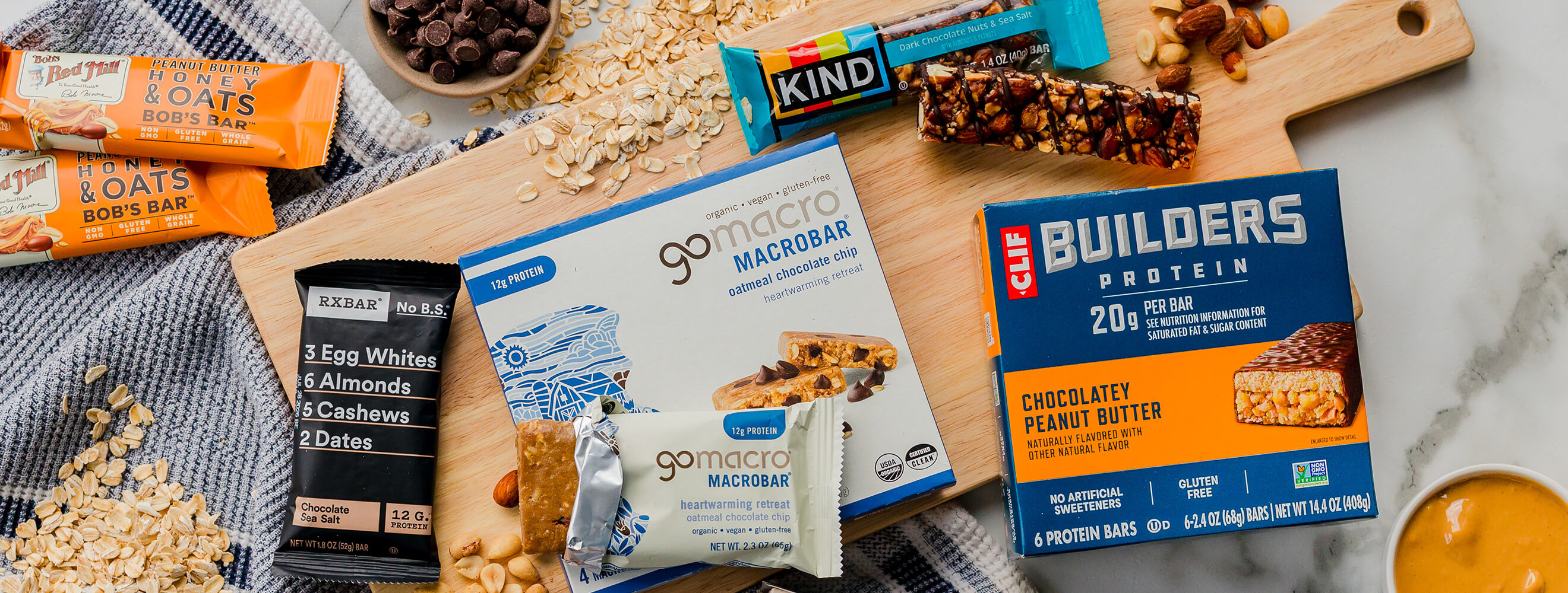 nutrition bars displayed on a countertop