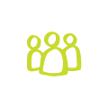 stylized graphic icon of 3 people
