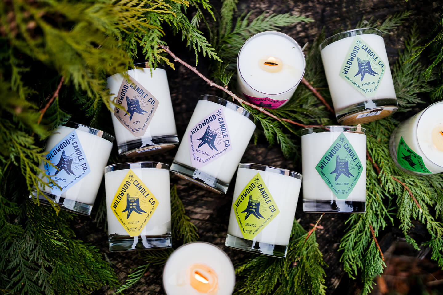 A variety of Wildwood candles