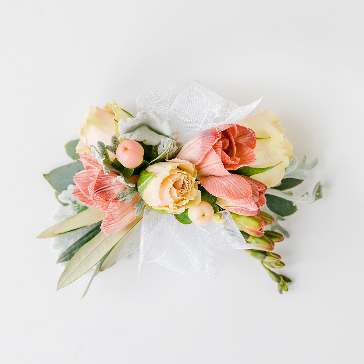 pink and white floral corsage