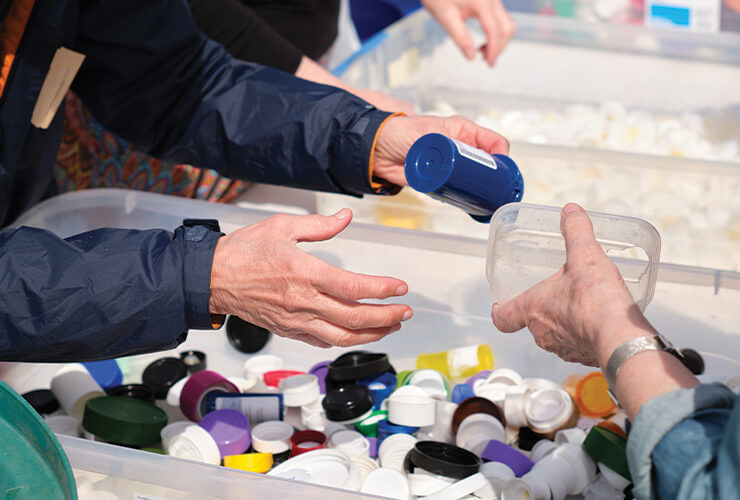A bin filled with recyclable items.