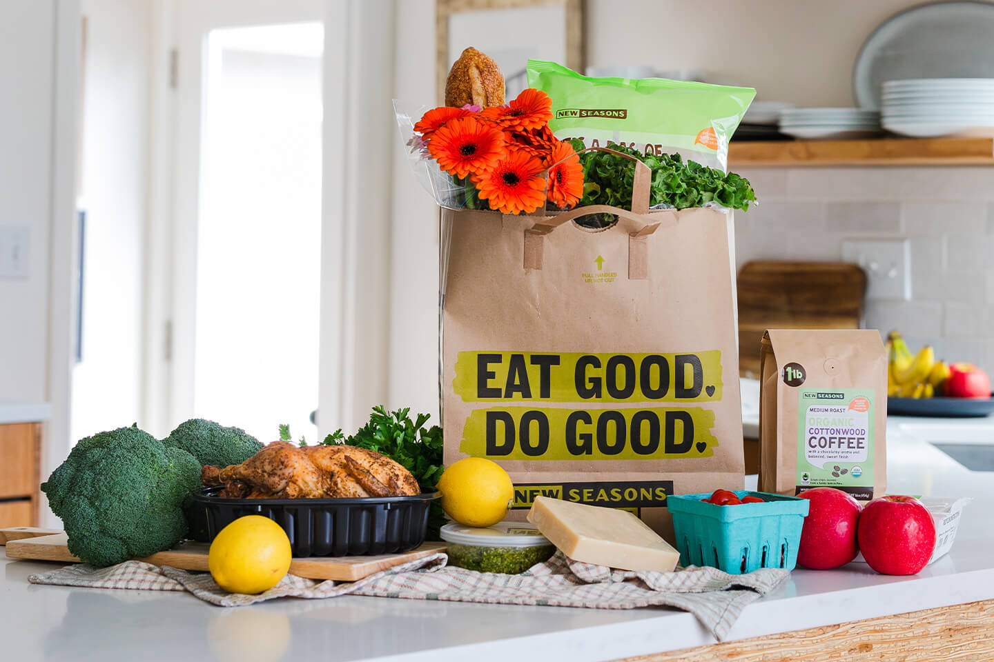 Bag of groceries on a counter