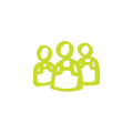 stylized graphic icon of 3 staff members