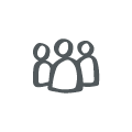 stylized graphic icon of 3 people