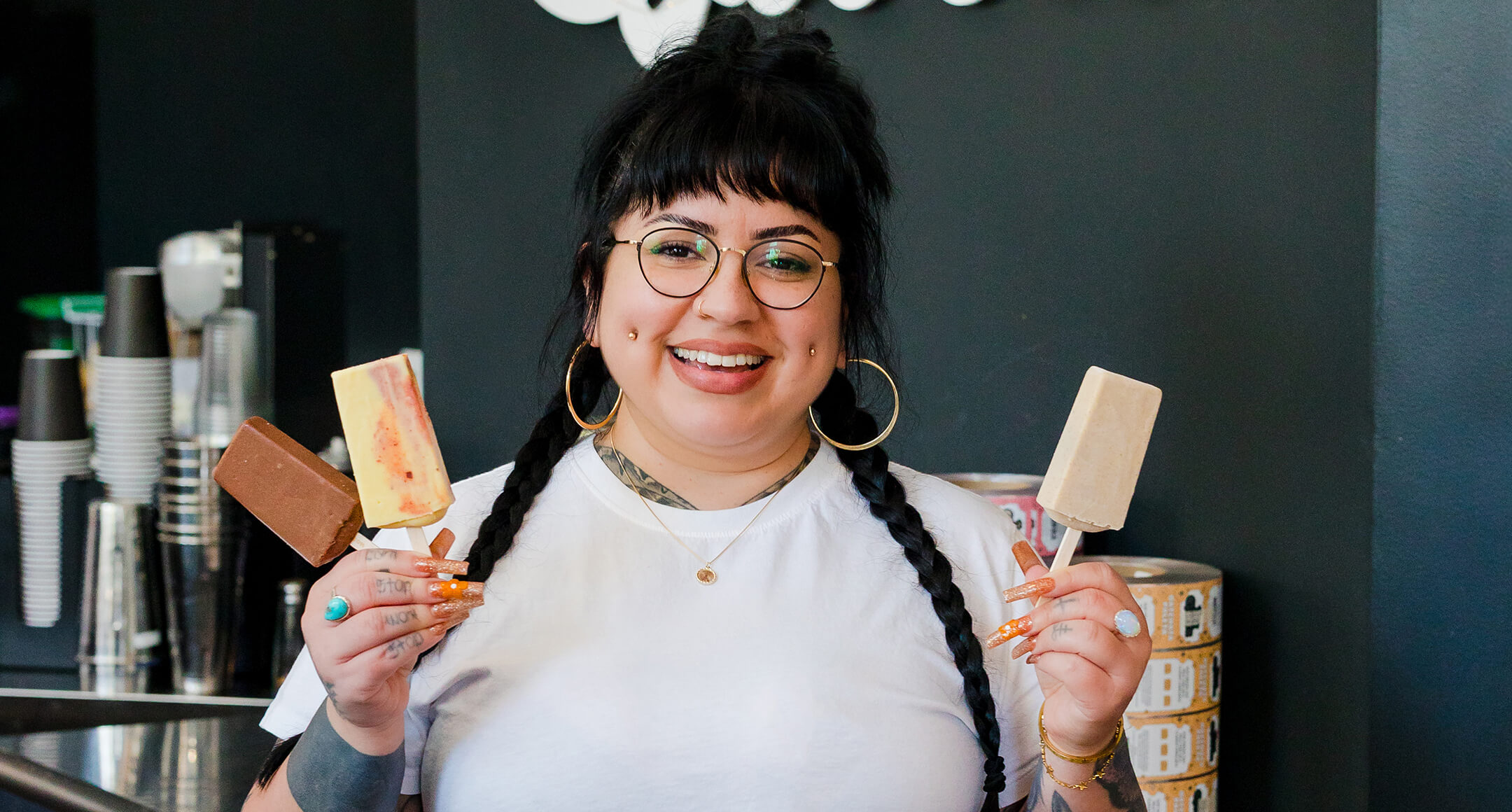 Rebecca Smith, owner of Ice Queen holding her award-winning paletas.