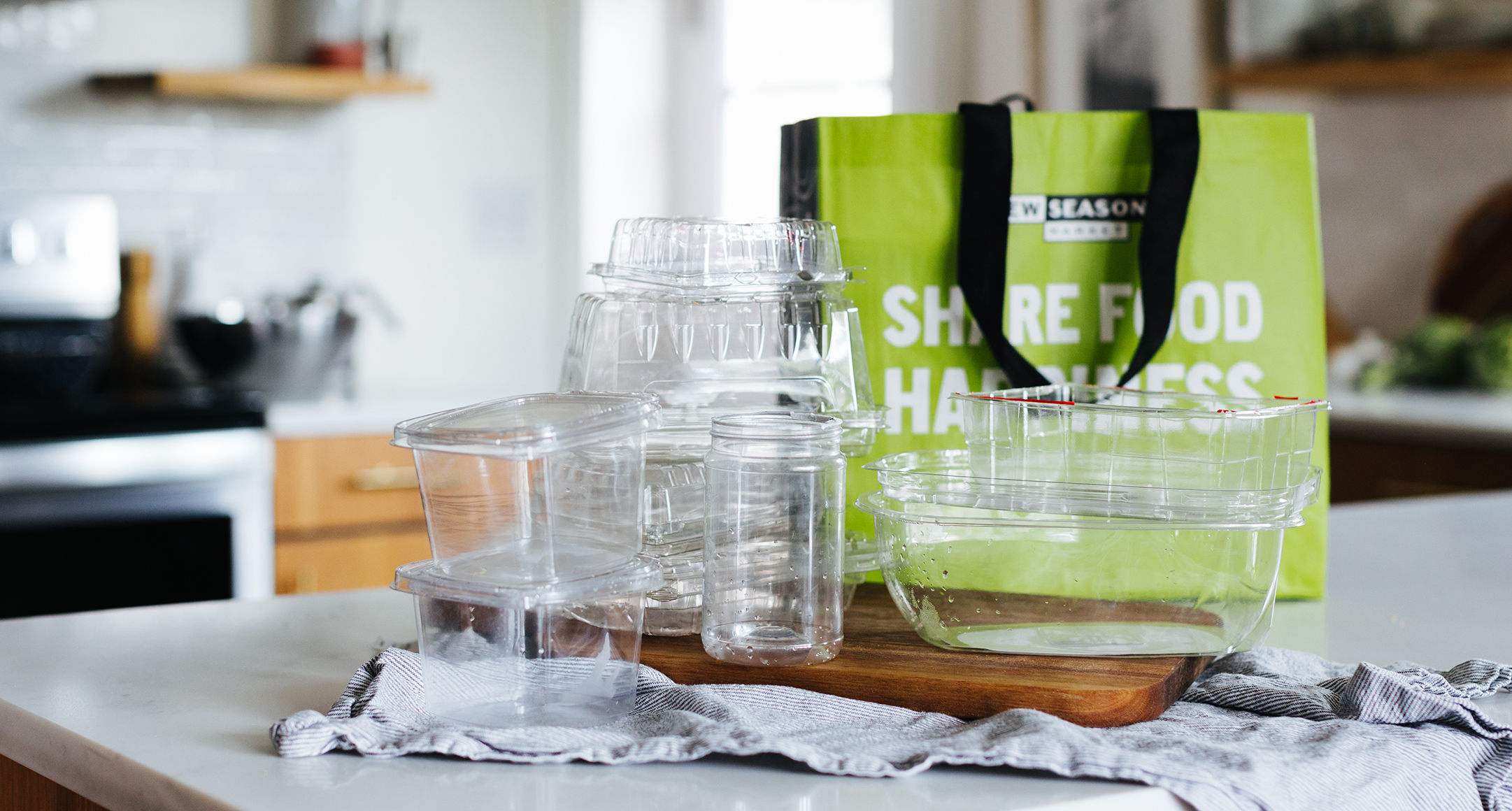 PET Plastic countainers on a kitchen counter 