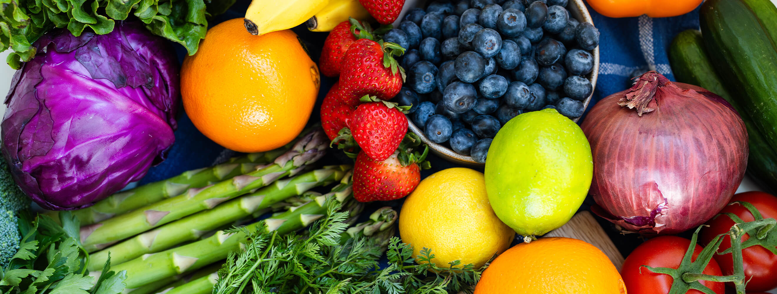 An array of fruits and vegetables