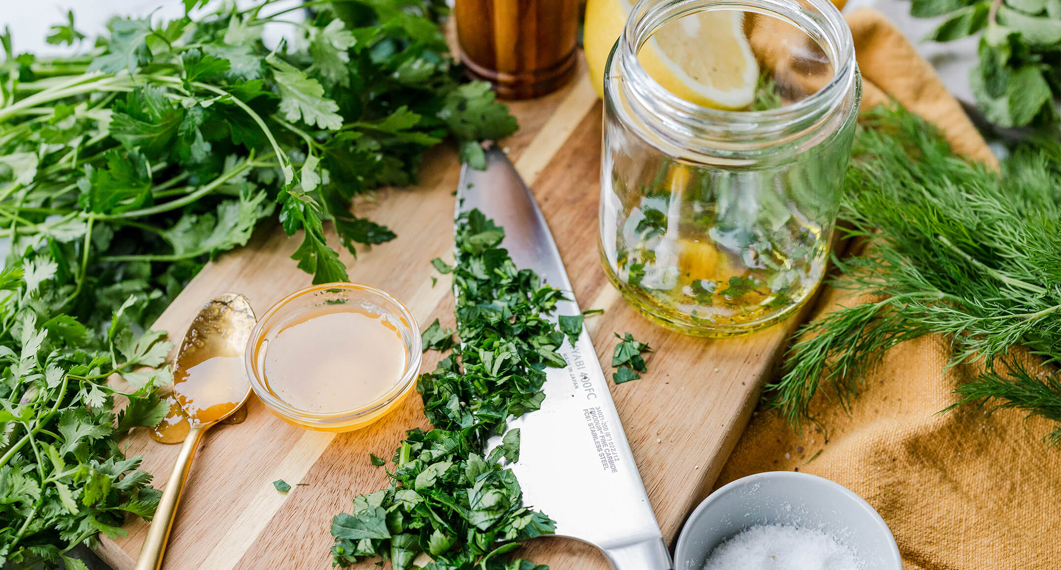 Fresh ingredients for a five-minute herb dressing. 