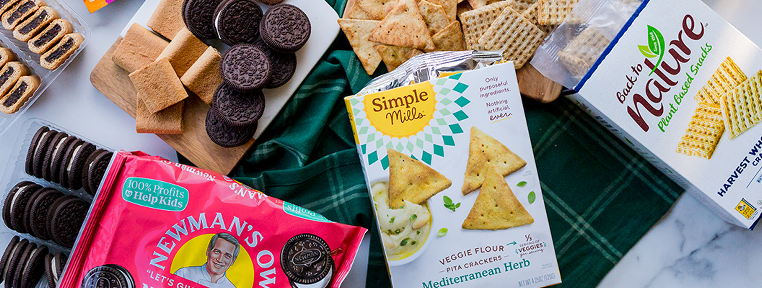 an assortment of cookies and crackers promoting a sales event.